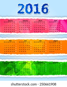 Abstract Colorful Triangular torn paper 2016 year calendar