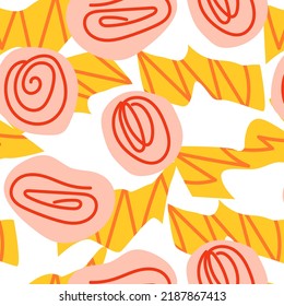 Abstract colorful tropical seamless pattern with cut out organic shapes. Bright vector background. Jungle contemporary abstract art print