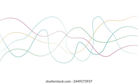 Abstract colorful twisted curve lines with blend effect. Wavy curve lines on transparent for technology and business background. Frequency wave line colorful vector.