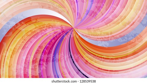 Abstract colorful twisted rays vector background.
