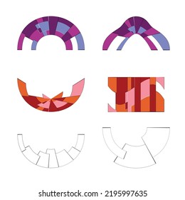 Abstract colorful twisted shapes. Vector set. 