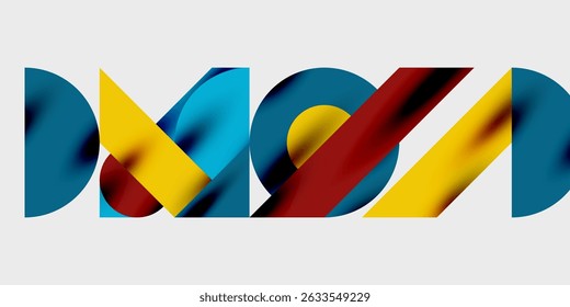 Abstract colorful typography spells MOVA. Bold shapes overlap creating dynamic visual impact. Modern design, vibrant hues, simple background.