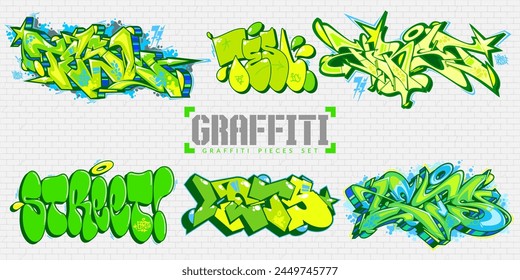 Abstract Colorful Urban Graffiti Style Street Art Lettering Vector Illustration Set