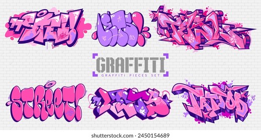 Abstract Colorful Urban Graffiti Style Street Art Lettering Vector Illustration Set