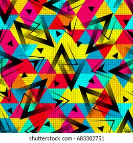 Abstract colorful urban seamless geometric pattern/ background with triangles/ rectangle/ Grunge/ neon texture pattern/ Wallpaper for boys and girls/ Urban backdrop/