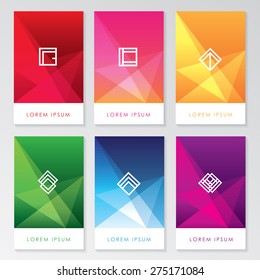 Abstract Colorful User Interface Template Set Collection Labels In Geometric Triangular Pattern With Trendy White Thin Line Logos