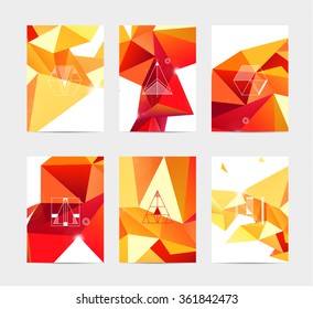 abstract colorful user interface template set collection labels in geometric triangular pattern with trendy white thin line logos