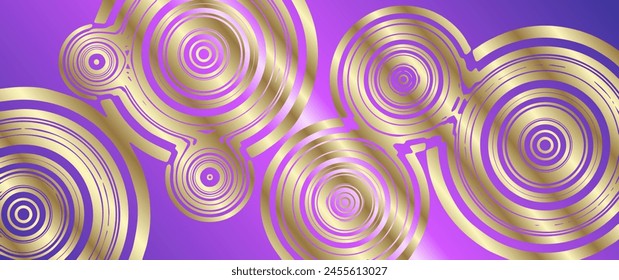 Abstract colorful vector art background with golden circles pattern for poster, design interior, business card, invitation, flyer, cover design, banner, party, event. Modern fashionable illustration.