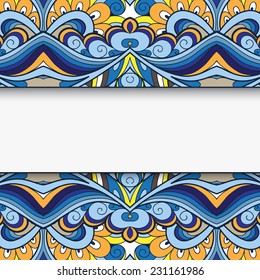 Abstract colorful vector background, blue and yellow ornamental frame, eps10 