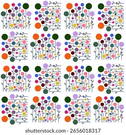 Abstrato fundo de vetor colorido com círculos e elementos decorativos vibrantes Padrão contínuo. Flores para tecido, têxtil, vestuário, pôster, capa, banner, arte de parede, decoração de casa, fundo