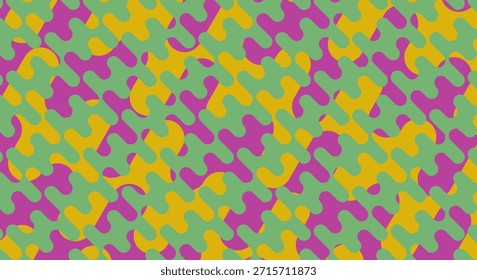 Abstrato colorido vetor fundo design exibindo um fluxo dinâmico de repetição groovy formas em magenta, verde e padrão de mostarda. Perfeito para embalagens de impressão.