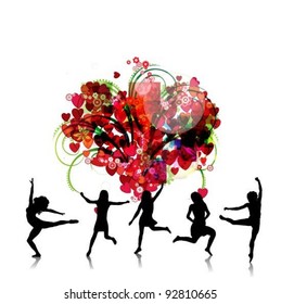 abstract colorful vector background with happy women jumping