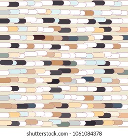Abstract colorful vector background. Horizontal rows of chains. Overlapping contoured rounded rectangles randomly colored. Neutral soft pastel colors. Decorations, packaging, textile fabric design.