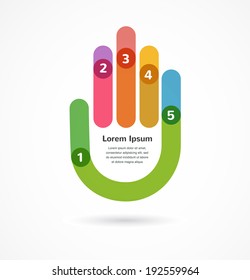 Resumen de infografía de fondo de vector colorido con mano