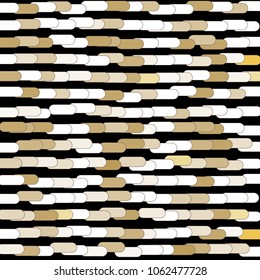 Abstract colorful vector background. Randomly colored rounded rectangular pieces overlapping to form horizontal chains. Geometrical texture. Decorations, packaging, textile fabric design.