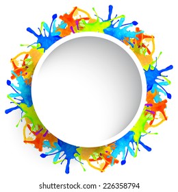 Abstract colorful vector blots, round watercolor frame, eps10