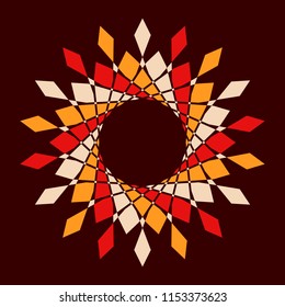 Abstract colorful vector circle frame. Halftone dot. Round logo. Technology circle emblem. Design element. Star, snowflake, round pattern. Dotted frame. Geometric fashion pattern. Vector illustration.