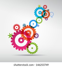 Abstract colorful vector cogs - gears on grey background 