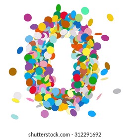 Abstract Colorful Vector Confetti Number Zero - Null - 0 - Birthday, Party, New Year, Jubilee - Number, Figure, Digit