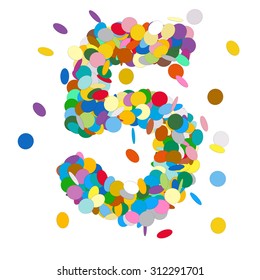 Abstract Colorful Vector Confetti Number Five - 5 - Birthday, Party, New Year, Jubilee - Number, Figure, Digit