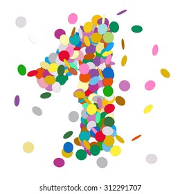 Abstract Colorful Vector Confetti Number One - 1 - Birthday, Party, New Year, Jubilee - Number, Figure, Digit