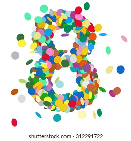 Abstract Colorful Vector Confetti Number Eight - 8 - Birthday, Party, New Year, Jubilee - Number, Figure, Digit