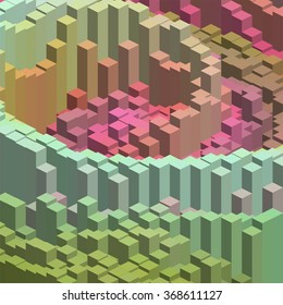 Abstract colorful vector cube. Vector illustration Green, pink, beige colors. 