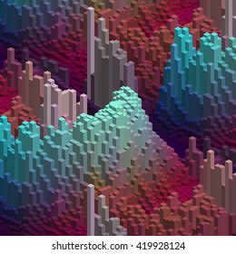 Abstract colorful vector cube. Vector illustration. Dark blue, purple, brown colors. 