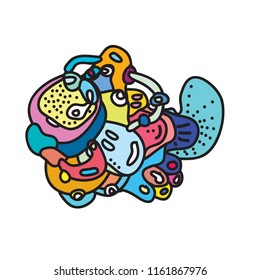 Abstract colorful vector doodle illustration with curvy and liquid shape