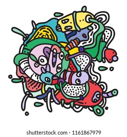 Abstract colorful vector doodle illustration with curvy and liquid shape