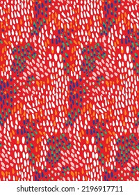 Abstract Colorful Vector Dots Trendy Fashion Colors Seamless Pattern Detailed Spots Hand Drawn Perfect for Allover Fabric Print or Wrapping Paper Red Background