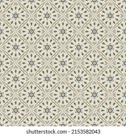 Abstract colorful vector flower geometric repeat pattern. Colorful floral and heart shape pattern on beige background.