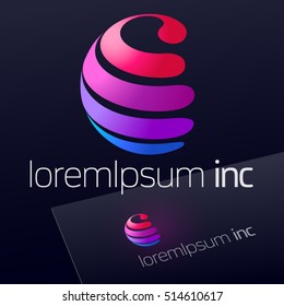 Abstract colorful vector logo in sphere shape. Emblem for Media, Fashion, Cosmetics