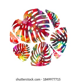 abstract colorful vector palm tree leaves. Monstera leaves. Logo. T-shirt print. Hello summer. Mixed media. Vector illustration