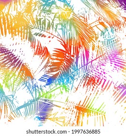 abstract colorful vector palm tree. Background with palm leaves. Welcome to Paradise. Hello summer. Mixed media. T-shirt printing . Vector illustration