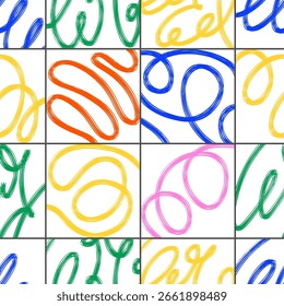 Abstract colorful vector seamless pattern with ink brush strokes. Posters, cover, graphic and textile print. Modern design.