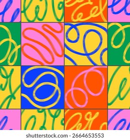 Abstract colorful vector seamless pattern with ink brush strokes. Posters, cover, graphic and textile print. Modern design.