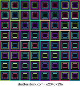 Abstract colorful vector seamless pattern with squares. Trendy modern design. Background for printing brochure, poster, party, textile design, web, card. Neon colors.