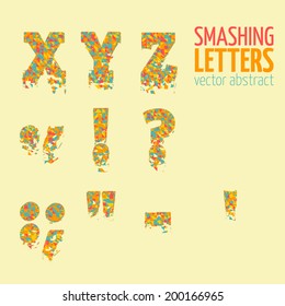 Abstract colorful vector smashing mesh letters. Futuristic technology style alphabet.  Eps 10