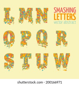 Abstract colorful vector smashing mesh letters. Futuristic technology style alphabet.  Eps 10