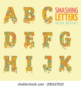 Abstract colorful vector smashing mesh letters. Futuristic technology style alphabet.  Eps 10