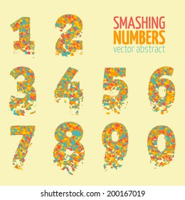 Abstract colorful vector smashing mesh numbers. Futuristic technology style alphabet.  Eps 10