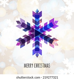 Abstract colorful vector snowflake with winter background. Christmas or New Year greeting card.