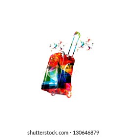 Abstract colorful vector suitcase with hummingbirds background