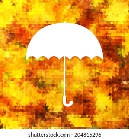Abstract colorful vector template background. Summer/ Autumn Sale tags collection. Vector Silhouette umbrella symbol on background triangles. Label design. Umbrella backdrop. Banner. Card. Cover.