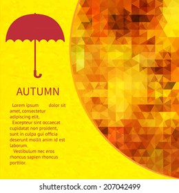 Abstract colorful vector template background. Summer/ Autumn Sale tags collection. Vector Silhouette umbrella symbol on background triangles. Label design. Umbrella backdrop. Banner. Card. Cover.