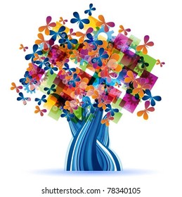 abstract colorful vector tree with butterflies