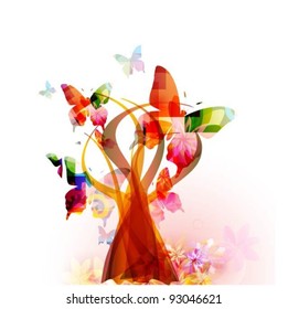 abstract colorful vector tree with butterflies