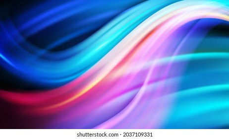 Abstract colorful vector wave geometric background. Fluorescent plasma glow of blurry liquid forms. Neon colors. Futuristic image for music posters, banners, presentations.