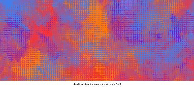 Abstract colorful vector web background with bright colors splashes and halftone effect for cover design, poster, cover, banner, flyer and cards. Multicolor futuristic texture illustration.